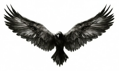 Obraz premium Majestic black bird with outstretched wings soaring against a plain background, symbolizing freedom