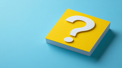 Enigmatic query with a crisp question mark symbol resting on a vibrant yellow platform