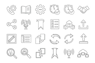 editable communication icon set on white background 