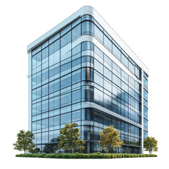3D modern high-rise office building with clean architectural design isolated on transparent background.png