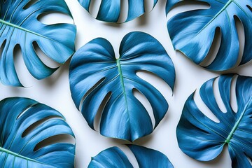 A vibrant collection of striking blue leaves showcasing natures artistic beauty