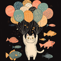 pet cat in illustrator drawing.