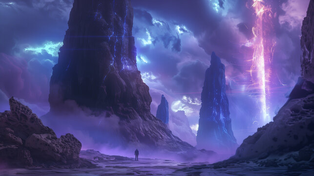 Mysterious Alien Artefacts, Misty Ethereal Glowing Monolith - AI Generated