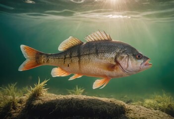 Fototapeta premium A lovely statue depicting a fish is resting on a wooden block