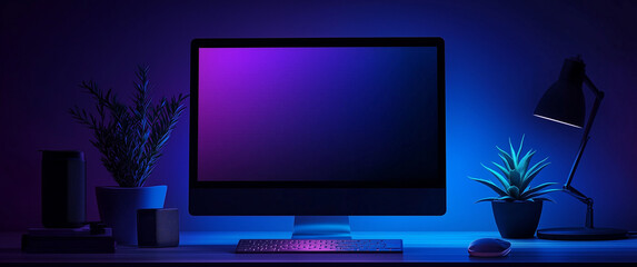 Modern Workstation With Neon Lighting