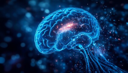 Fototapeta premium Doctor analyzing detailed brain MRI images on an advanced digital screen, futuristic medical equipment, hightech medical facility, clear neural structures