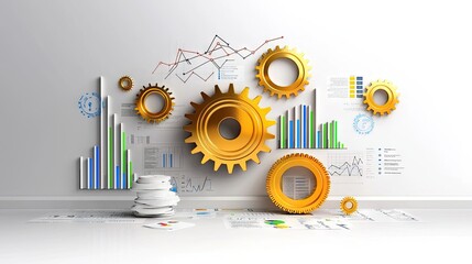 Obraz premium A clean and modern business innovation design, symbolizing strategy and branding through charts and gears.