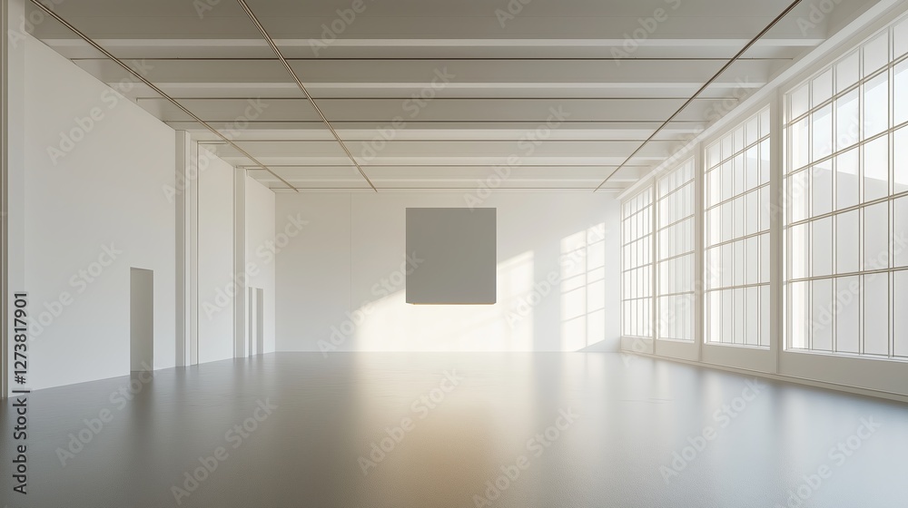 Aufkleber A vast, white room with a single floating cube in the center