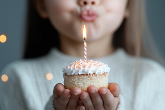 Geburtstagswunsch mit Kerze auf Cupcake

