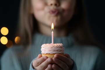 Geburtstagswunsch mit Kerze auf Cupcake

