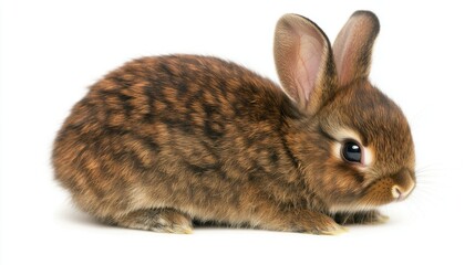 Obraz premium Adorable Brown Rabbit with Fluffy Fur Sitting Isolated on White Background
