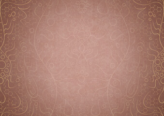 Hand-drawn unique abstract ornament. Light semi transparent pale pink on a pale pink background, with vignette of same pattern in golden glitter on a darker color. Paper texture. A4. (p13-2a)