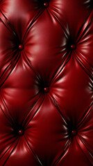 Luxurious deep red leather upholstery with a classic tufted design, featuring evenly spaced buttons and a rich, glossy texture.