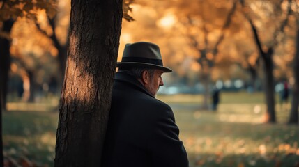 Detective observing a suspect in a crowded park. Featuring surveillance and deduction