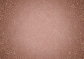 Hand-drawn unique abstract ornament. Light semi transparent pale pink on a pale pink background, with vignette of same pattern in golden glitter on a darker color. Paper texture. A4. (pattern: p13-2b)