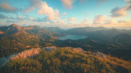 A panoramic view of a sunset over the ocean, accompanied by the warm colors of twilight