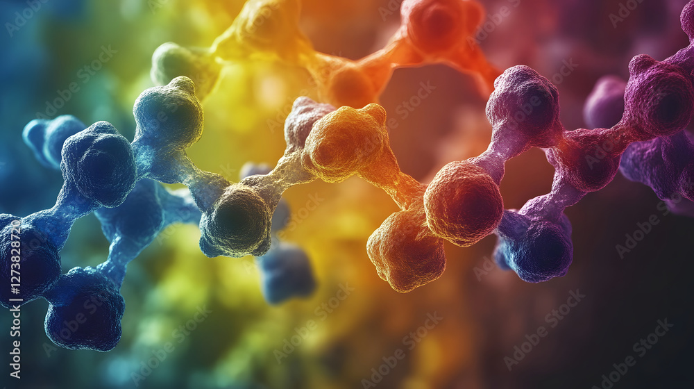 Poster colorful molecular structure with a vibrant gradient background