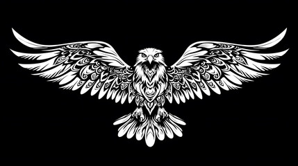 Obraz premium Stylized black and white illustration of an eagle with spread wings