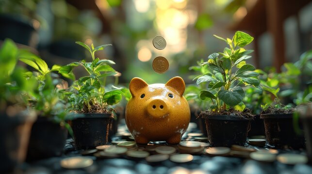 A piggy bank beside a savings tracker showing steady growth, with coins scattered on the table, symbolizing financial progress and smart saving habits.