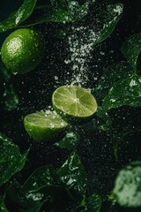 On a black background of a table are silver tequila shots with ice and a squeeze of lime