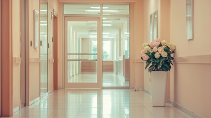The background of a modern office with large panoramic windows and lovely lighting is beautifully blurred, a common feature in stock photos