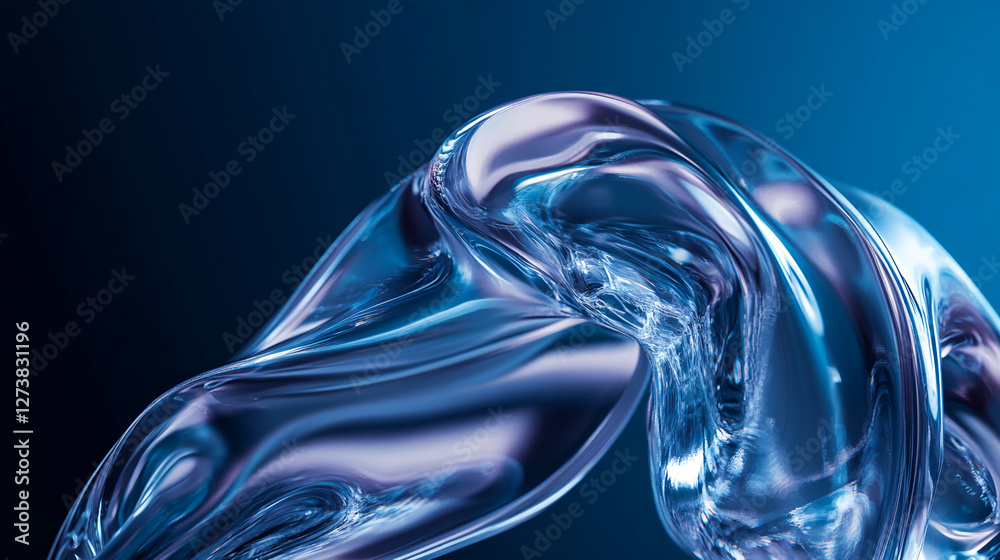 Leinwandbilder Close-up of fluid water flow or liquid glass, with smooth, transparent, and reflective surfaces, creating a dynamic and abstract representation of movement and form.
