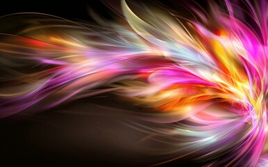 Obraz premium The wallpaper features a 3D rendered abstract texture with a rainbow light effect