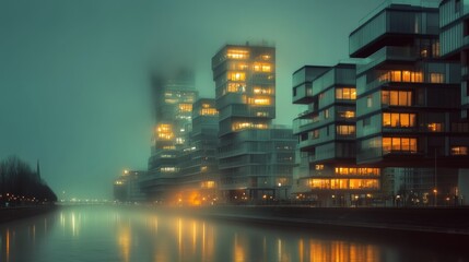 Naklejka premium foggy cityscape at night