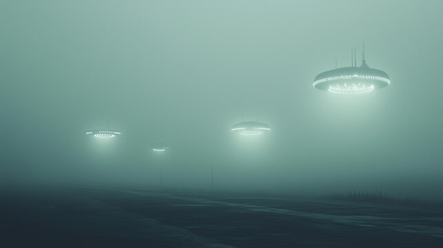 Mysterious Lights in the Night Sky. UFO UAP - AI Generated