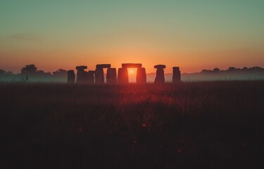 Fototapeta premium Stonehenge, located in England's Wiltshire on Salisbury Plain, is a notable standing stone circle in the UK, Europe