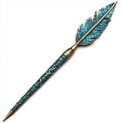 Elegant turquoise arrow-shaped pen with intricate detailing, perfect for writing and artistic expression.