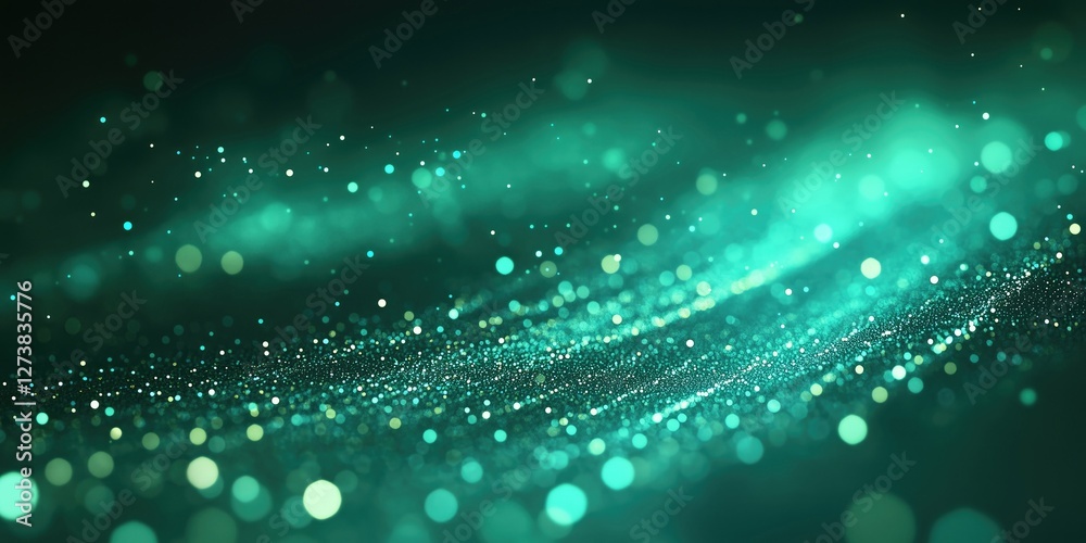 Poster ethereal green abstract background with shimmering particles, creating a sense of depth and enchantm