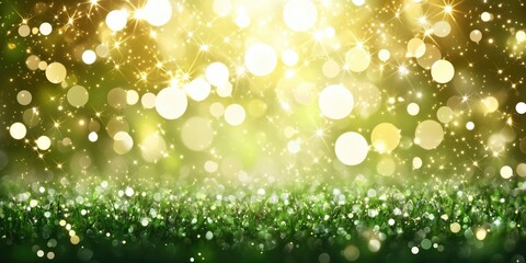 Obraz premium A vibrant abstract background featuring shimmering green lights and sparkling bokeh effects, creating a magical atmosphere.