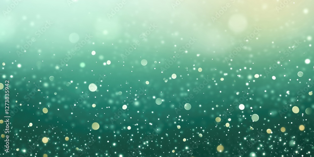 Poster soft green abstract background with shimmering light and bokeh effects, creating a dreamy and enchan
