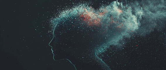 A futuristic digital hologram depicting a brain neuron connection in ocean blue color, set against a black background, representing a stock concept