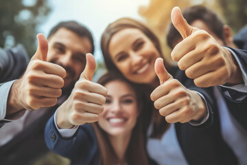 business people showing thumbs up