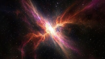 Fototapeta premium A luminous fractal nebula, emitting a stunning neon glow against a black void.