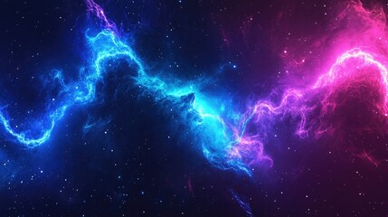 Fototapeta premium A mesmerizing neon fractal pattern, glowing in deep blue and purple hues against a cosmic space background
