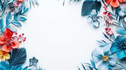 Colorful origami flowers and leaves