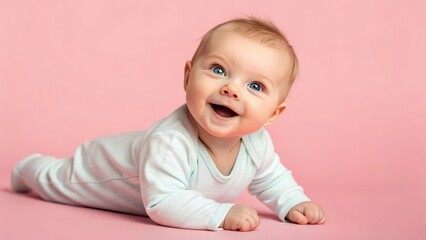 Fototapeta premium a cute baby smiling and looking up with joy