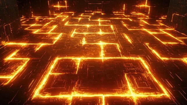 A neon fractal matrix forming an intricate web of glowing pathways in deep space