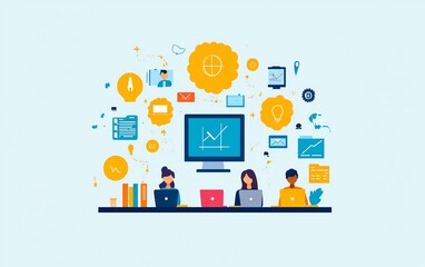 Online learning for remote education, virtual classroom with students on computers, interactive lesson plans, technologyassisted education environment