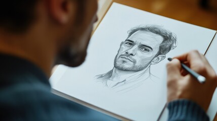 Detective sketching a suspect’s likeness on paper. Featuring deduction and creativity