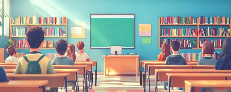 Remote learning through the internet, virtual classroom with diverse students, interactive lessons, engaging online education, technologydriven learning environment