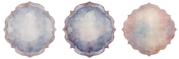 Soft watercolor backgrounds, elegant frame shapes, pastel colors, artistic textures, versatile design elements, ideal for invitations.