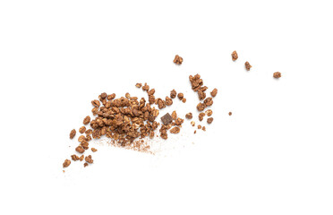 Scattered Chocolate Granola Isolated, Flying Cocoa Muesli, Crunchy Cereals, Seeds and Grains Muesli