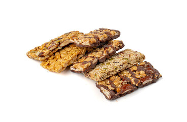 Nut Bar Isolated, Energy Snack with Nuts, Chocolate Muesli Dessert, Protein Candy Bar, Fitness Breakfast