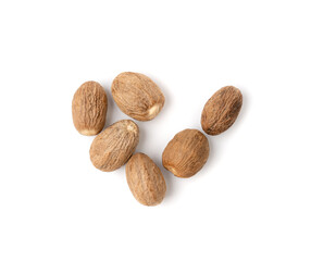 Nutmeg Isolated, Myristica Fragrans Fruit, Dry Spicy Nutmeg Powder, Grated Whole Muscat Nut, Nut Meg