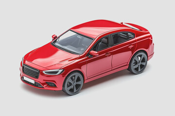 Red car parked on a clean white background with no distractions for a clear focus on the vehicle