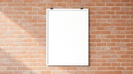 Blank Poster Frame Hanging on a Brick Wall in Bright Natural Lighting, generator AI